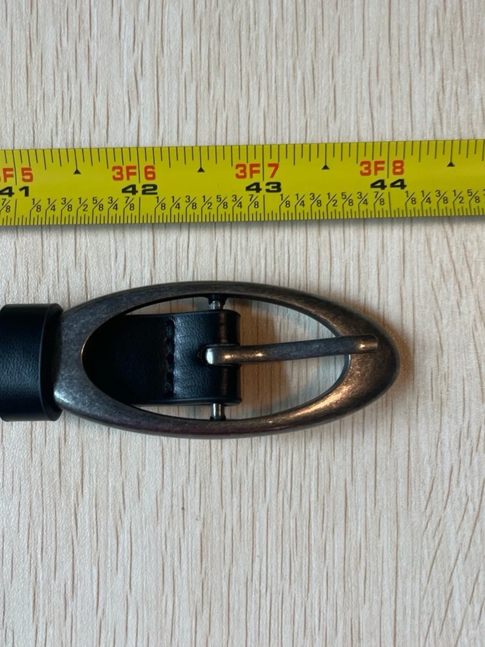 Vintage Black Leather Belt with Oval Antique Silver Buckle